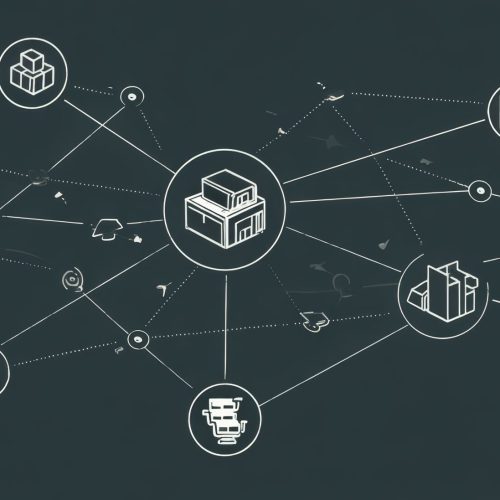 Professional supply chain infographic showing product distribution flow from manufacturer through warehouse and retailer to customer with connecting arrows, ideal for business model presentations
